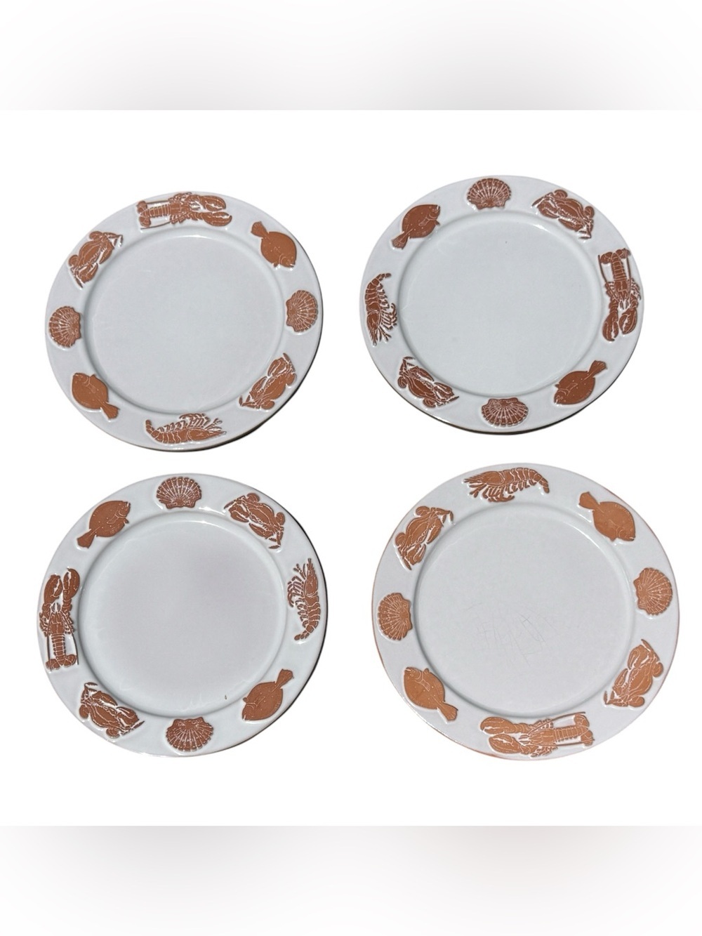 Vintage Frankoma Coastal Seafood Salad Plates Set of 4 8” Coastal Cottagecore